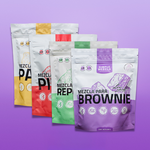 Pack Mezclas para Pan Brownie Pizza y Bizcocho Low Carb Sugar Free Keto Rinde 46 Porciones