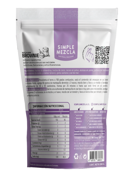 Mezcla para 16 Unidades de Brownie Torta de Chocolate Low Carb Keto Simple Mezcla 290g