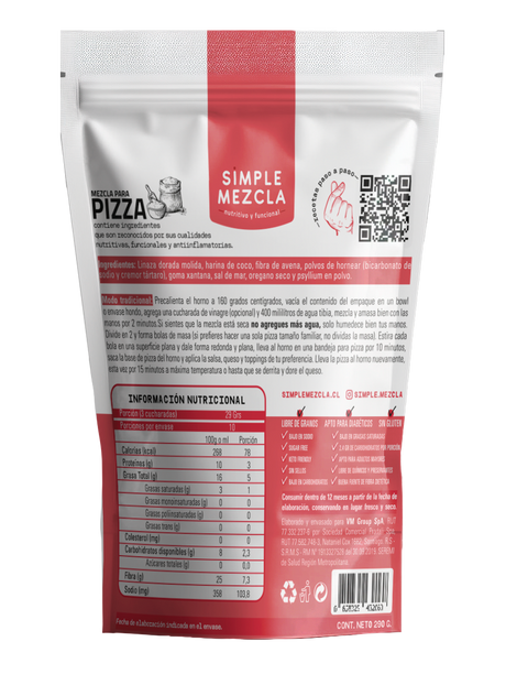 Mezcla Para Pizza Low Carb Keto Simple Mezcla 290g (Rinde 4 Pizzas)