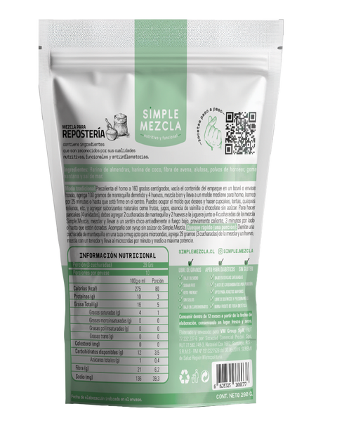Mezcla Para 16 Unidades de Bizcocho, Waffles y Galletas Low Carb Keto Simple Mezcla 290g (Rinde 12 Unidades)